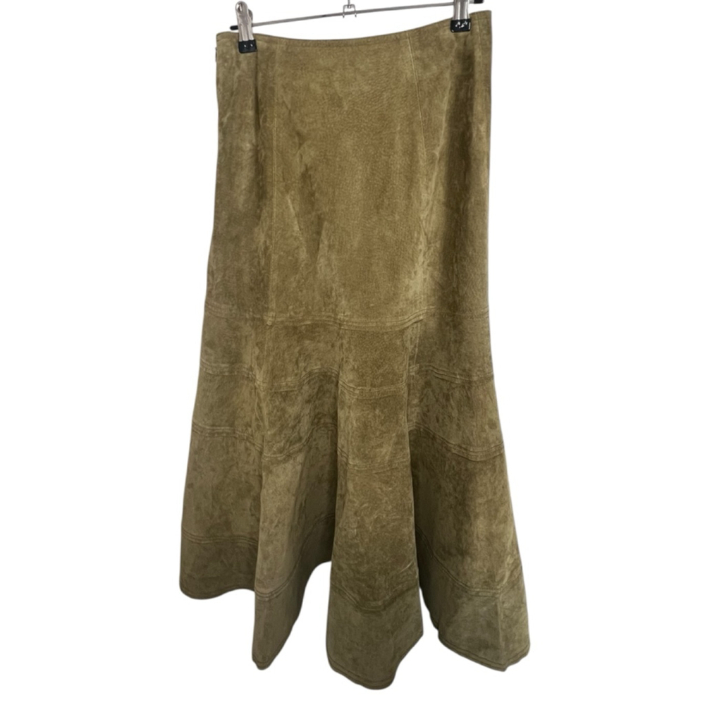 Newport News Vintage Green Leather Suede Midi Skirt With Flared Hem - Picture 4 of 4